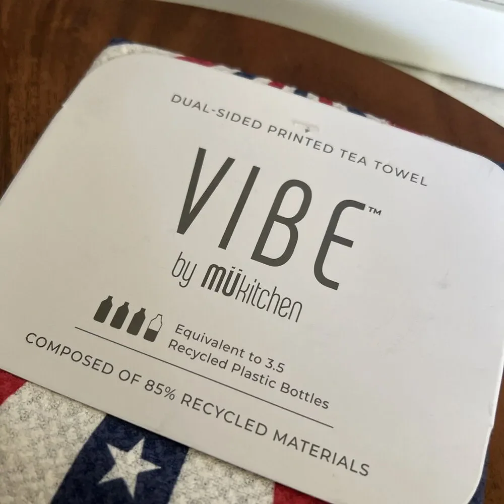 Vibe By MUkitchen 3 Pc USA Tea Towel Cloths Scrub New Recycled Material